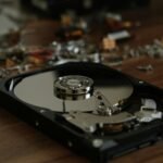 a hard drive sitting on top of a wooden table
